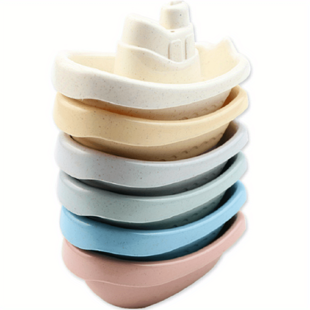 6pcs Educational Baby Stacking Cups Boat Toy, Baby Bath Toys Water Stacking Boat, Toddler Bathtub Toys Halloween Christmas Gift - CUTE CUB CLUB